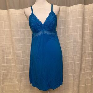 Soma Intimates Blue Lace Trim Chemise Nightgown Sleep Dress Medium